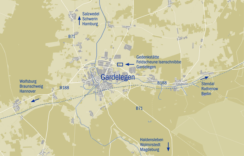 Lageplan der Gedenkstätte Feldscheune Isenschnibbe Gardelegen